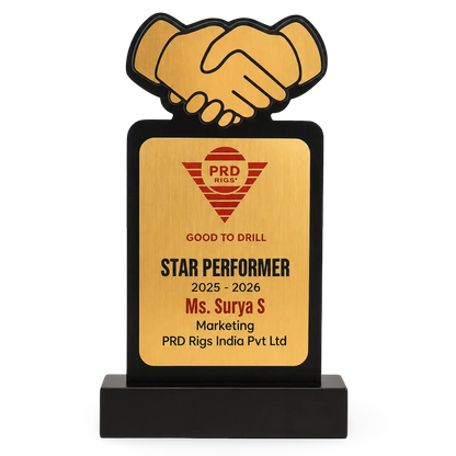 A star performer award with a handshake design on a white background