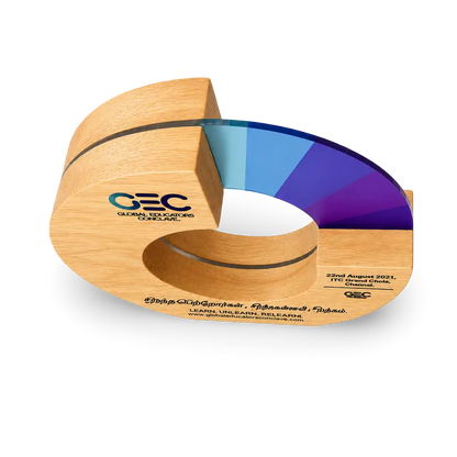 Wooden color wheel with CEC branding on a white background