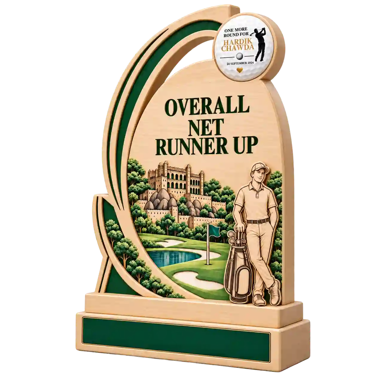 Overall Net Runner Up Golf Trophy with 3D Ball