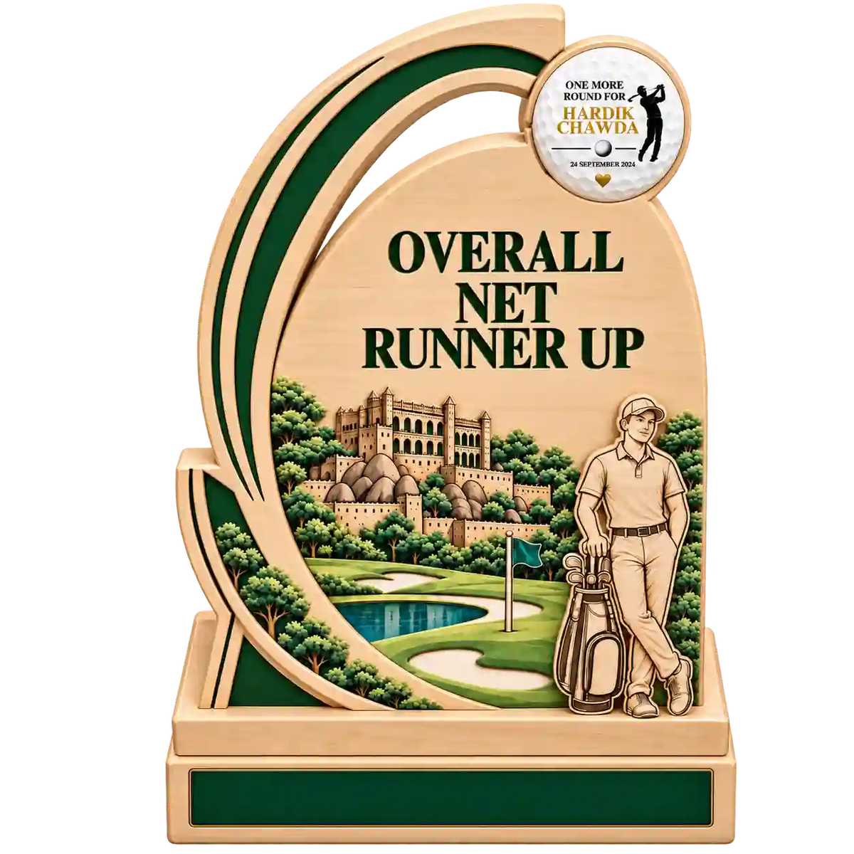 Overall Net Runner Up Golf Trophy with 3D Ball