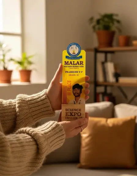 Person holding a Malar Science Expo product packaging in a home setting