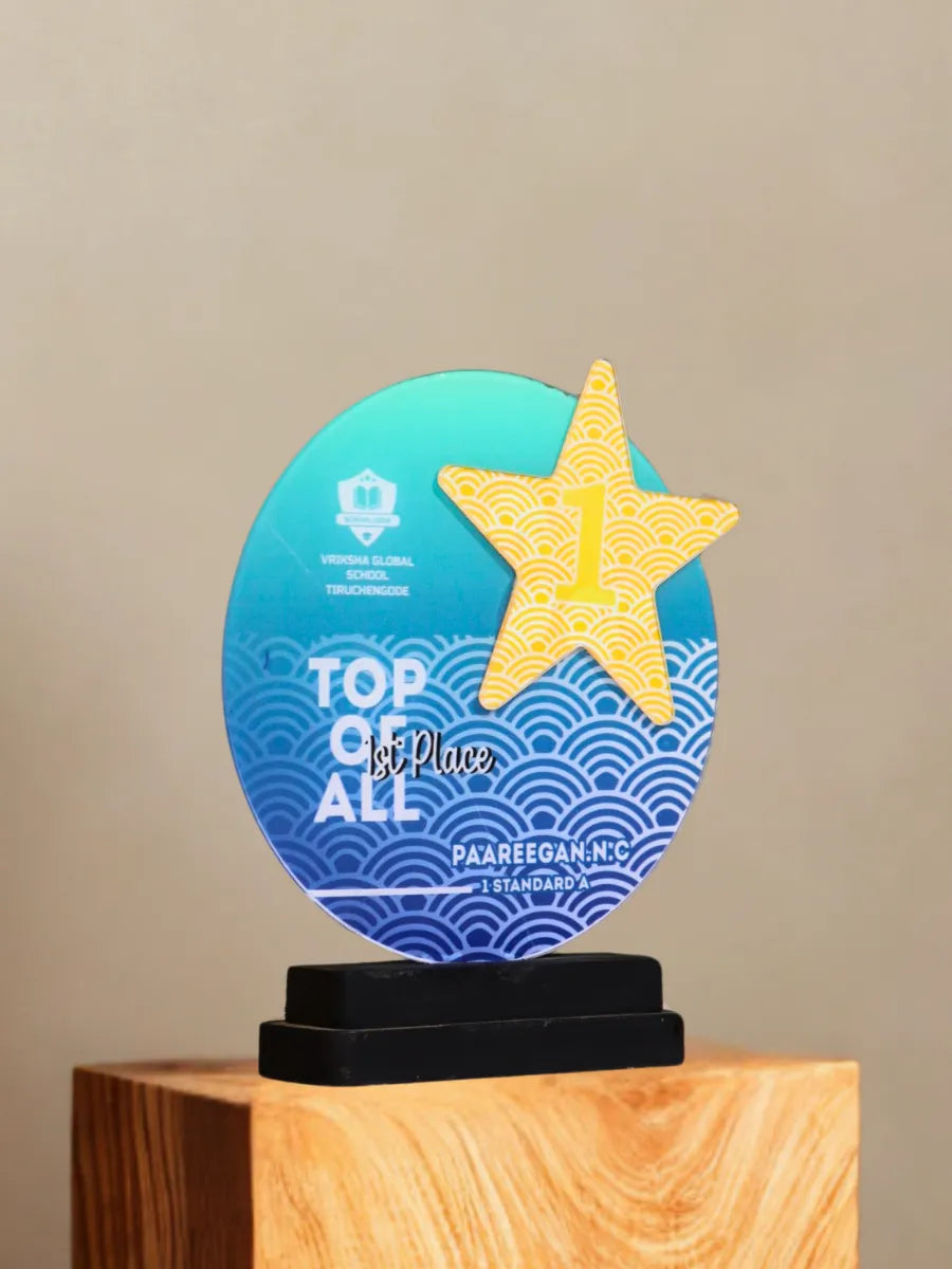 Crystal Trophy - 1st Place Award | Custom Engraved | Star-Shaped Design - EcoTrophy
