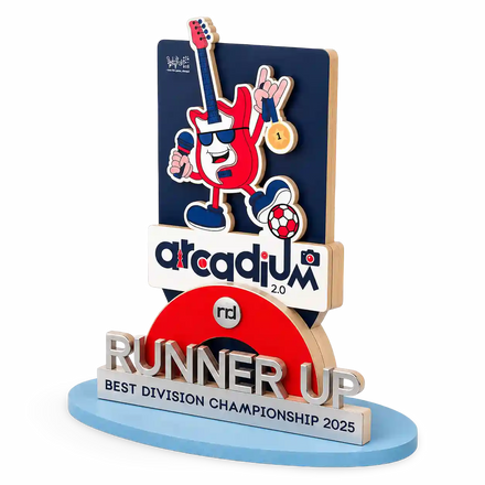 Custom Sports Trophy – Wooden Acrylic Runner Up Award | Multi-Layer UV Print