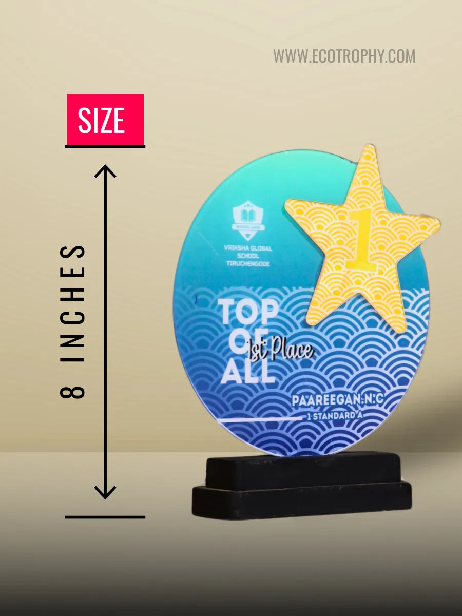 Crystal Trophy - 1st Place Award | Custom Engraved | Star-Shaped Design - EcoTrophy