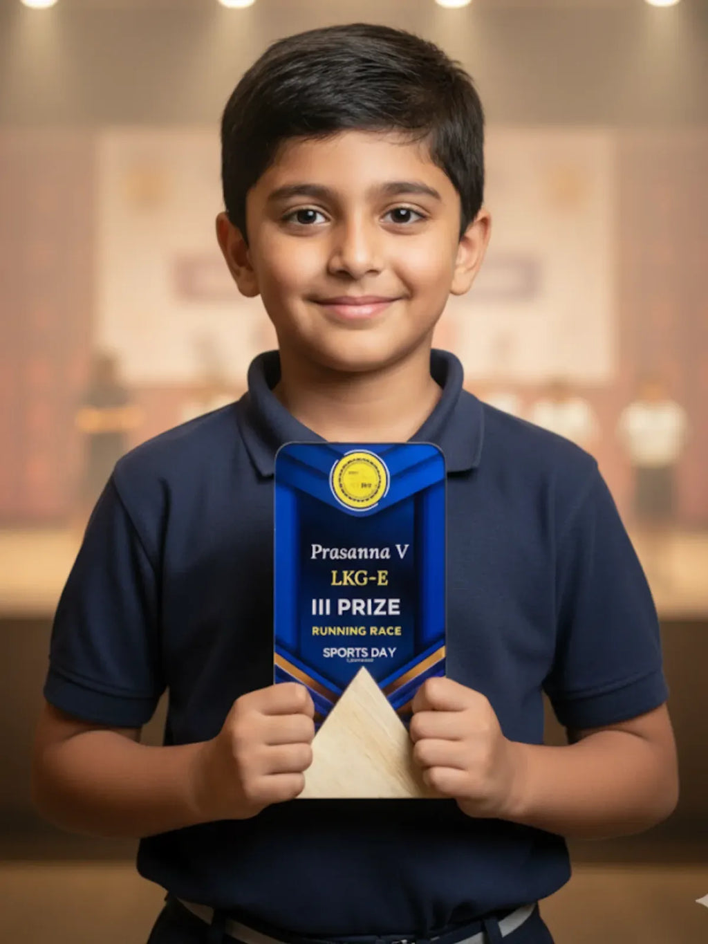 Custom sports trophy with athletic figure and personalized engraved base