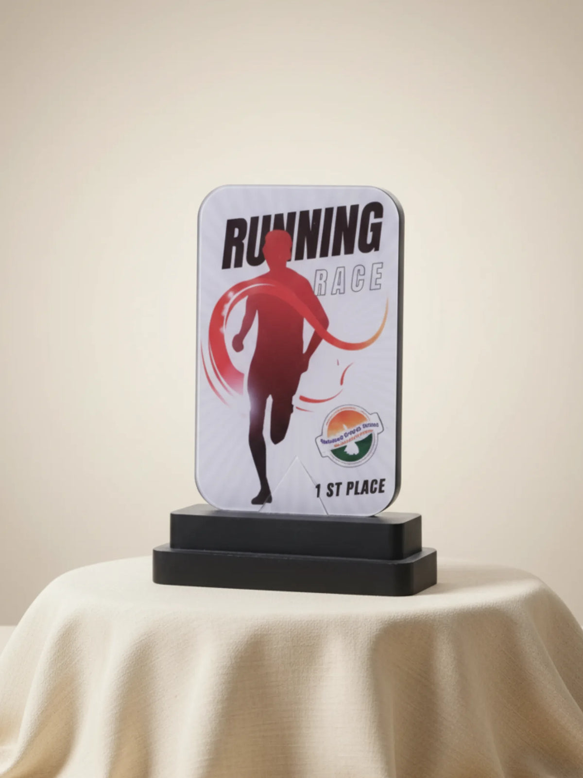 Close-up view of running trophy showing detailed craftsmanship and premium finish