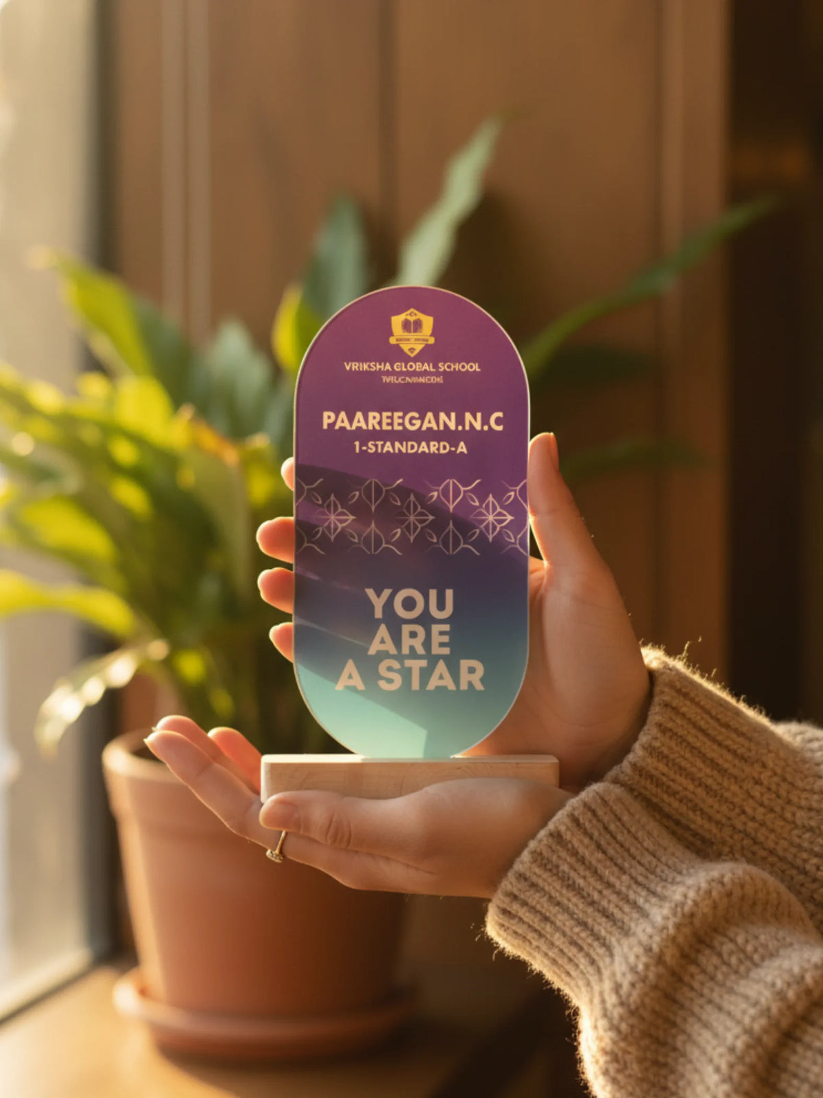 Academic excellence star achievement trophy - golden award with star design for outstanding student performance and scholastic success