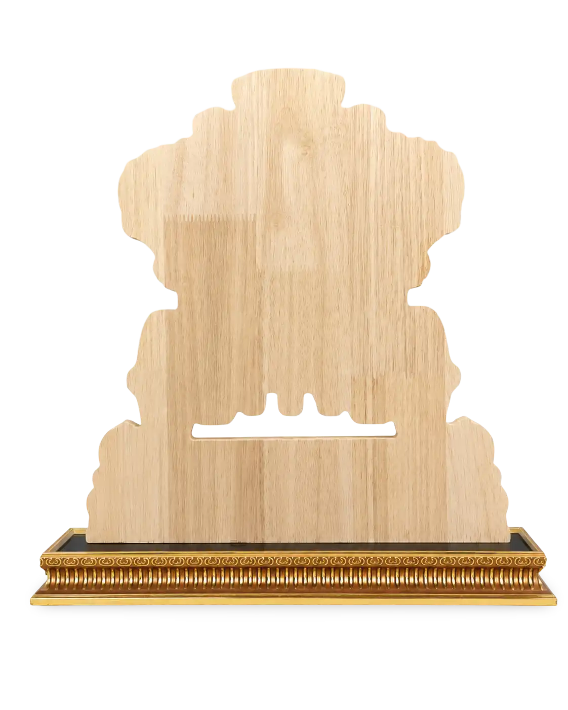 Wooden plaque with a ship cutout on a white background