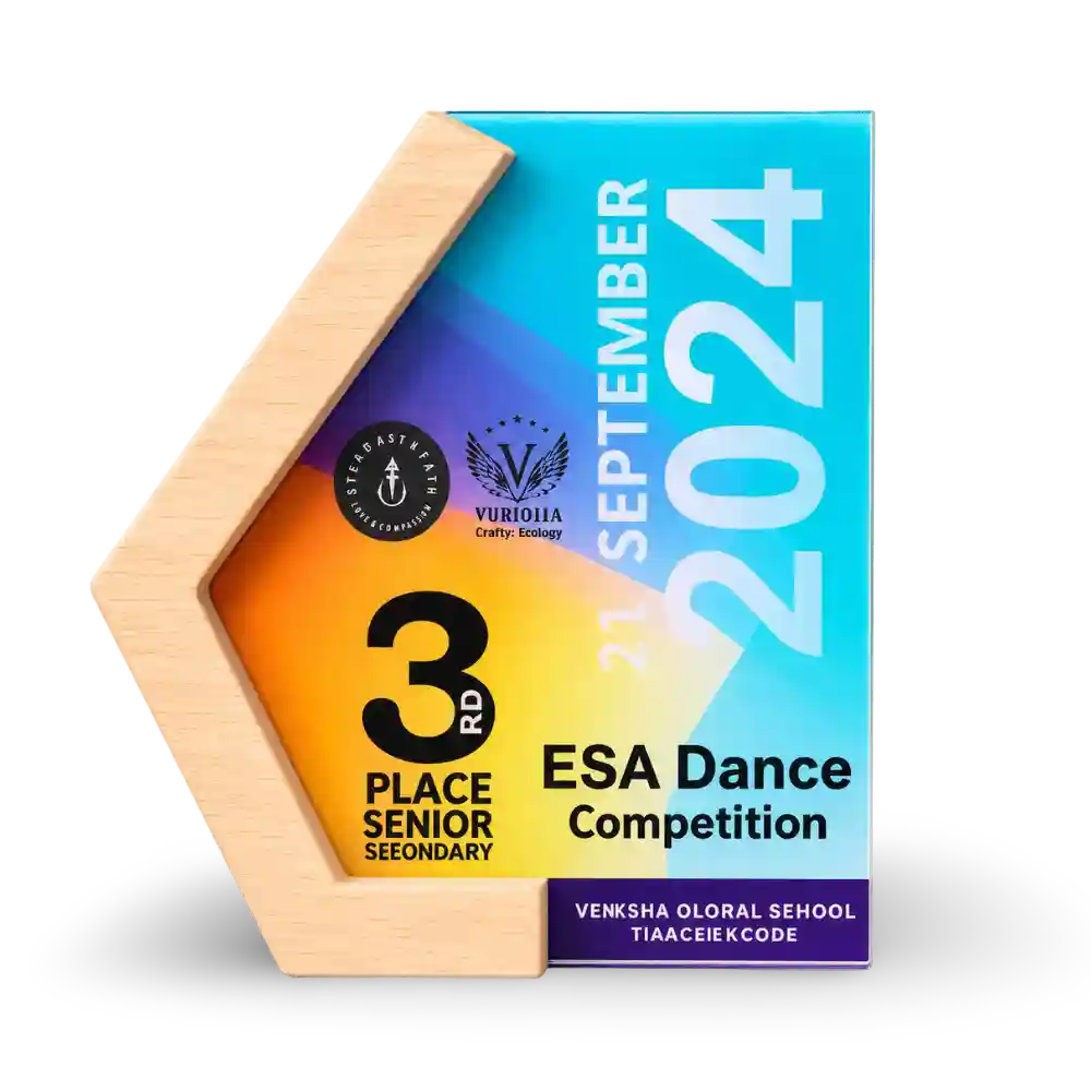 Annual-day dance performance trophy with personalised event details, front view