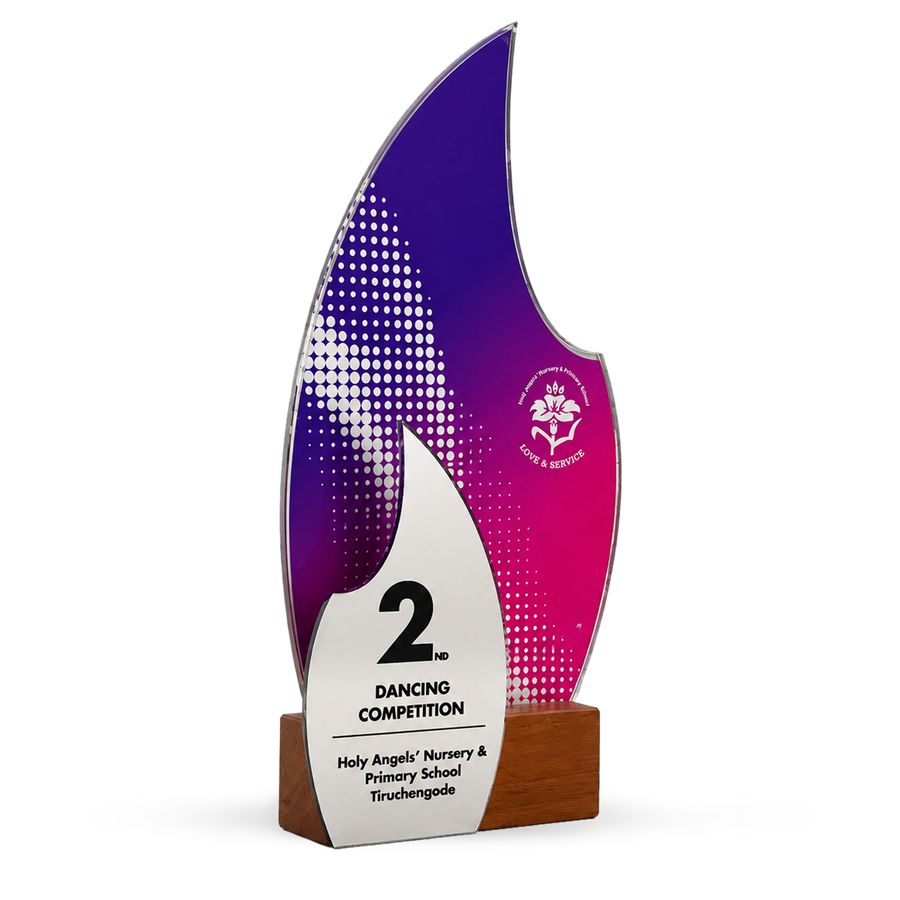 Wood-and-acrylic annual-day dance trophy for school cultural events