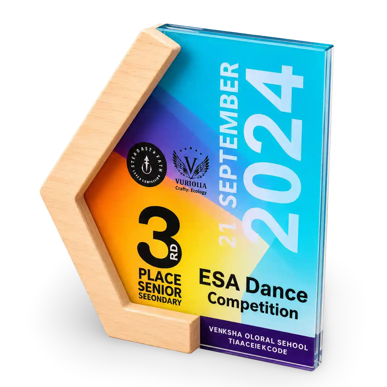 Colourful ESA dance-competition award on a white background