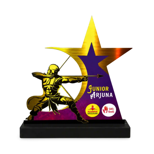 Trophy with star design and warrior figure on a white background
