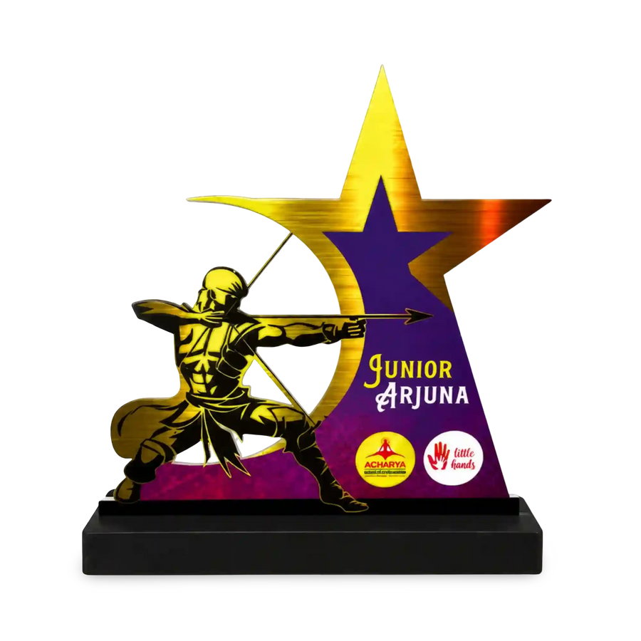 Trophy with star design and warrior figure on a white background