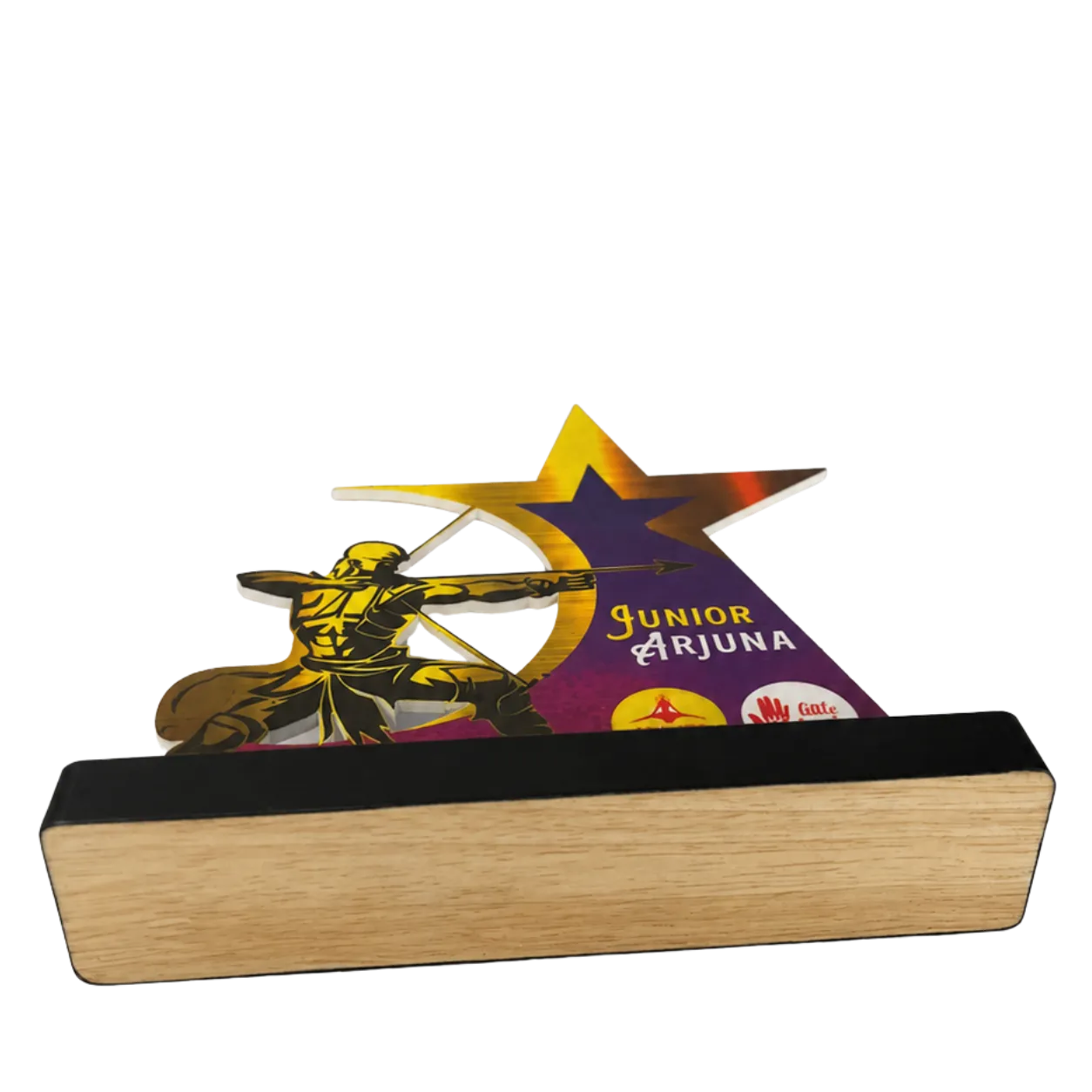 Trophy with 'Junior Arjuna' logo on a white background