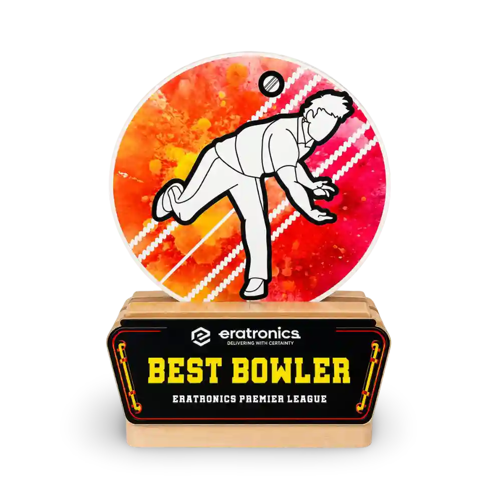 Best bowler cricket trophy custom acrylic award bowling action silhouette EcoTrophy India