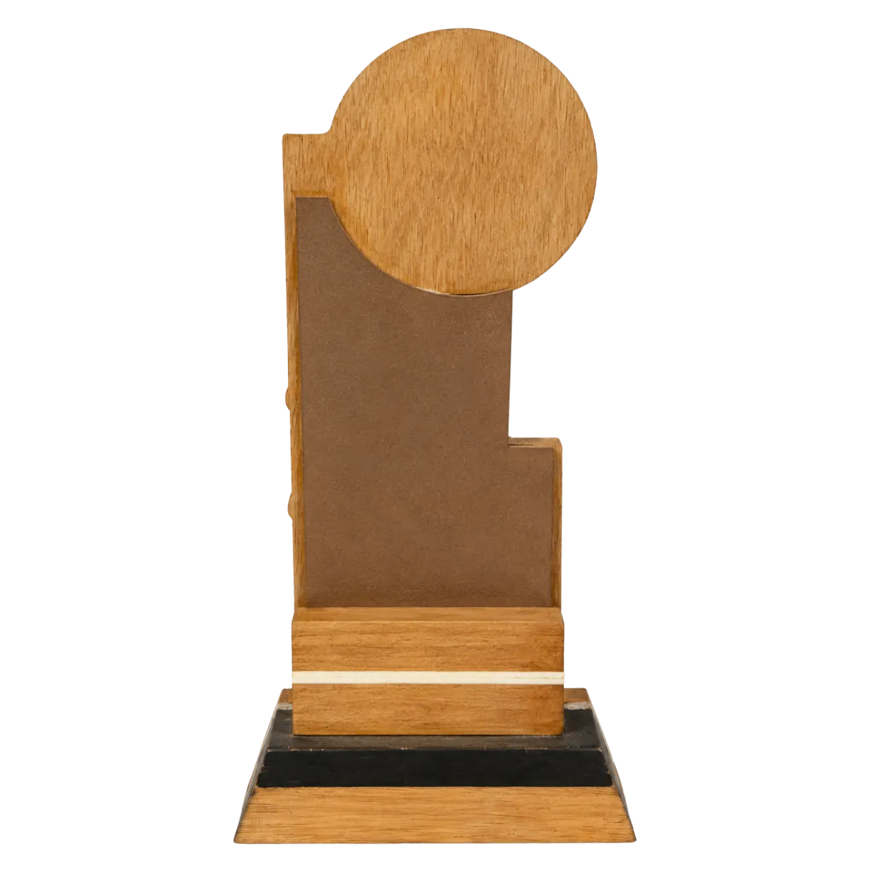 Wooden trophy with a circular top on a white background