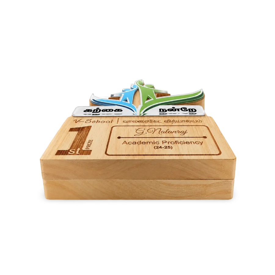Custom learning trophy handcrafted wood acrylic for best student award India