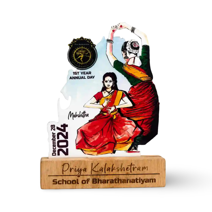 Bharatanatyam classical dance trophy in wood and acrylic