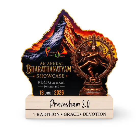 Classical dance trophy award in rubber wood and acrylic for Bharatanatyam competition