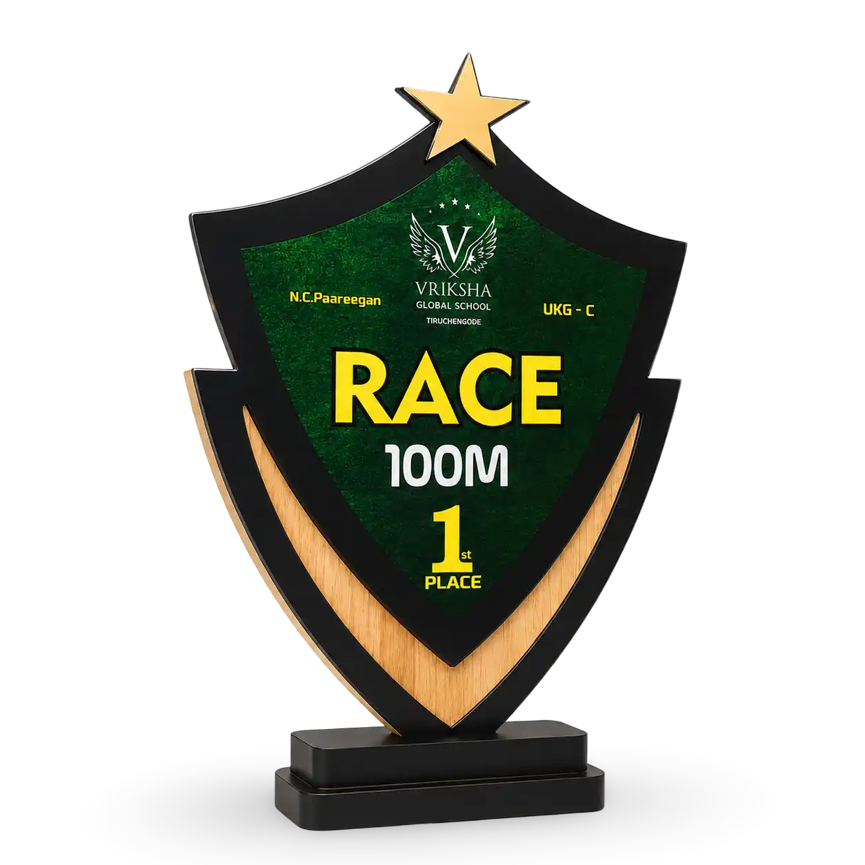 Champion shield trophy wood acrylic custom engraved sports India