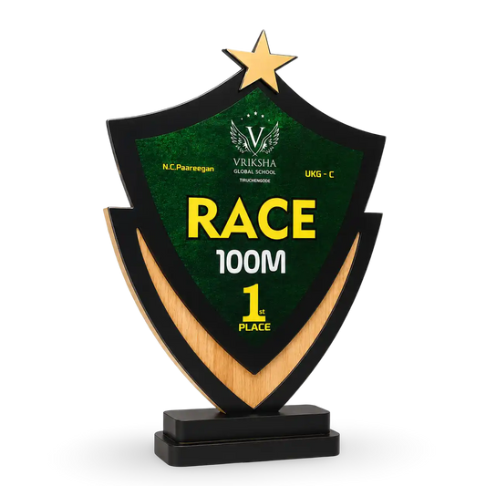 Champion shield trophy wood acrylic custom engraved sports India
