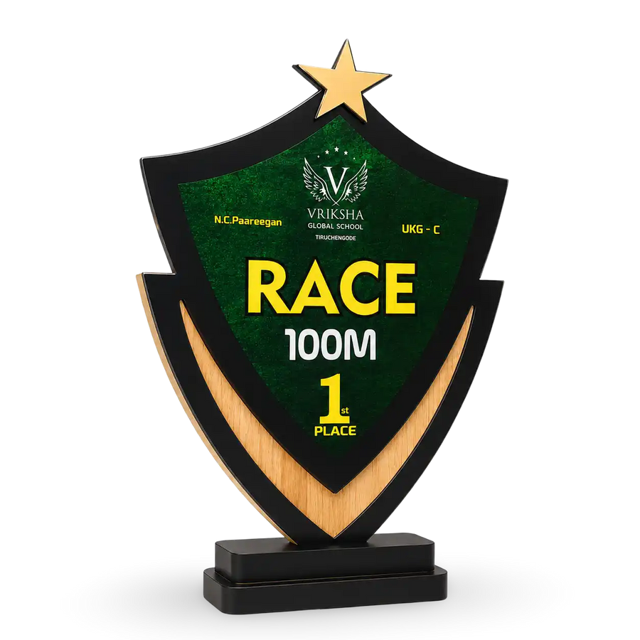 Champion shield trophy wood acrylic custom engraved sports India