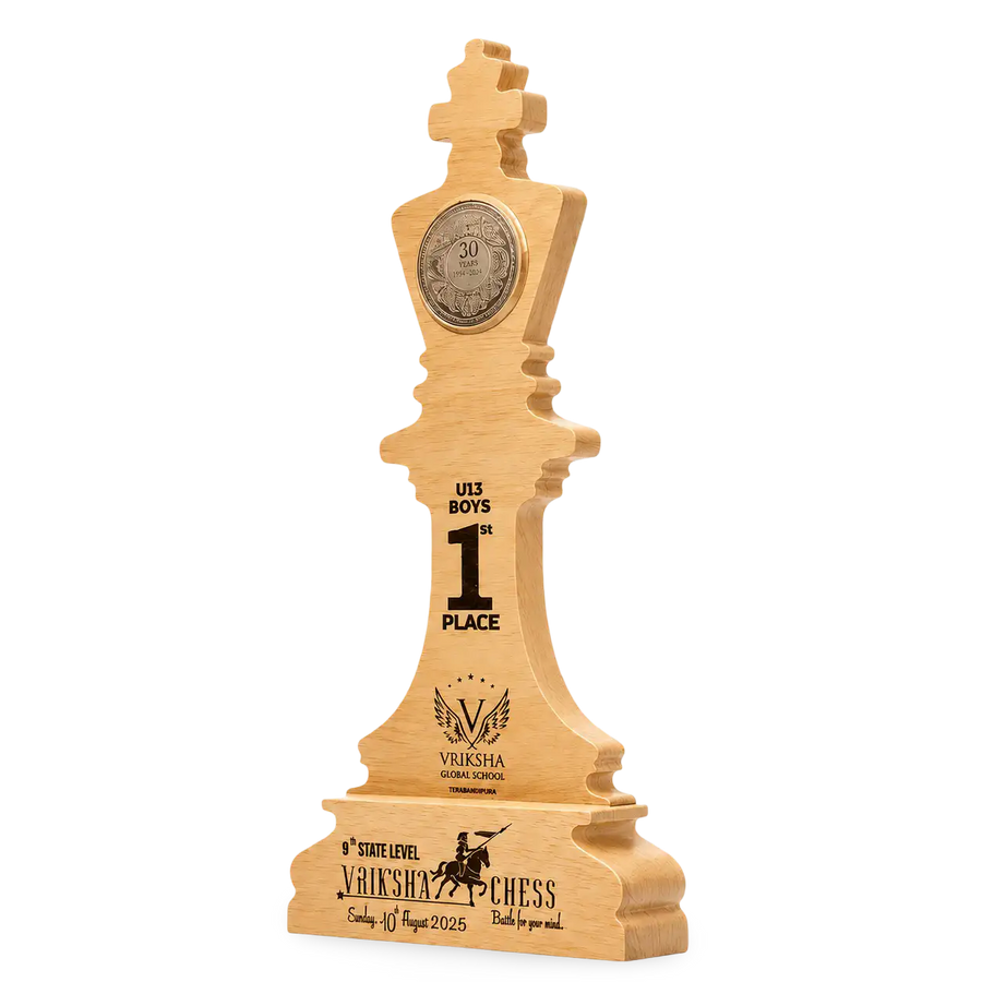 Chess king trophy shown in 8, 10 and 12 inch size options