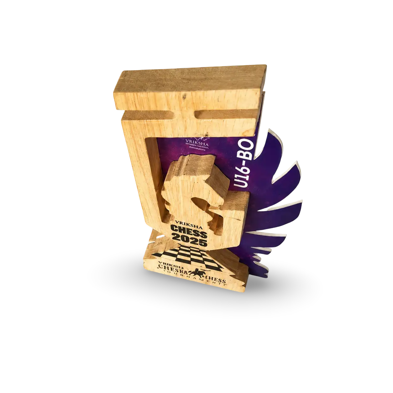 Chess award laser engraved player name FIDE rating wooden trophy India	