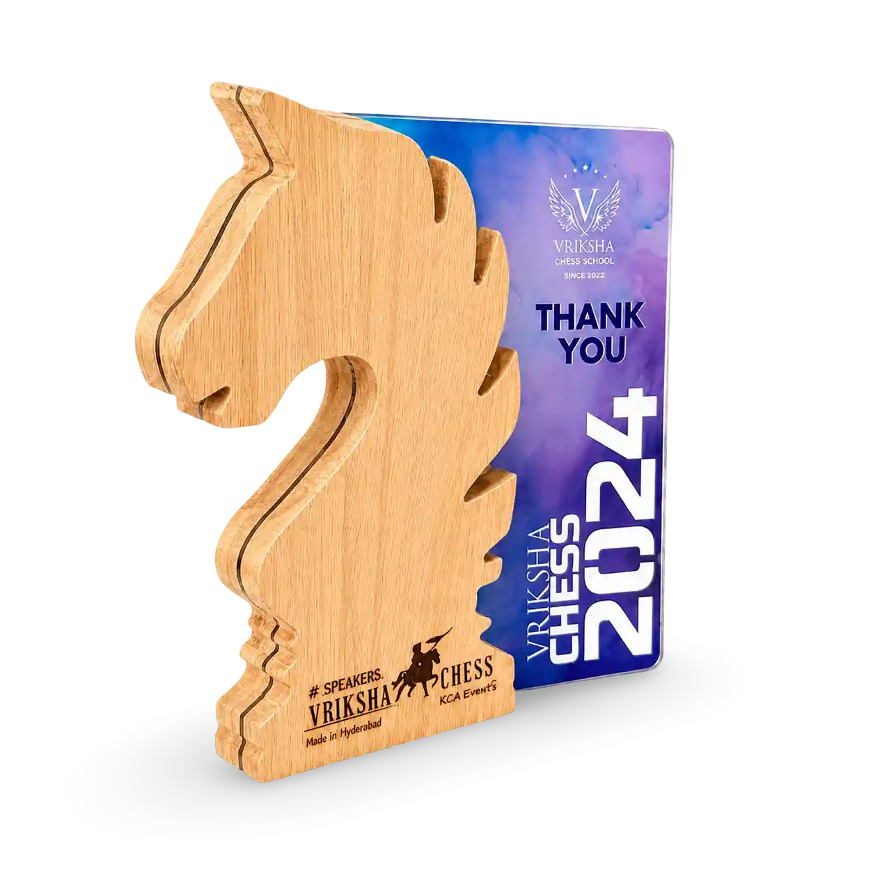 Wood-and-acrylic chess tournament trophy with custom engraving