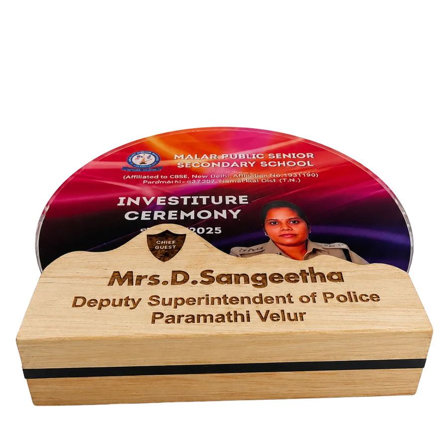 Chief guest recognition plaque with portrait and personalised ceremony text
