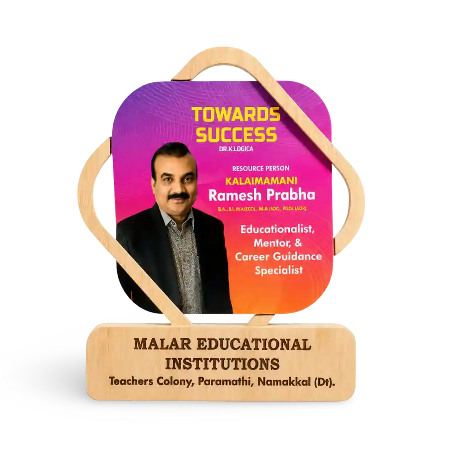 Personalised chief guest shield memento with portrait and event details
