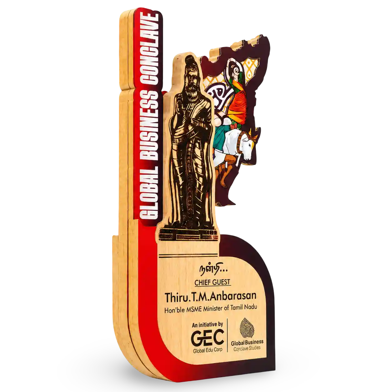 Custom wood and acrylic chief guest trophy with personalised details
