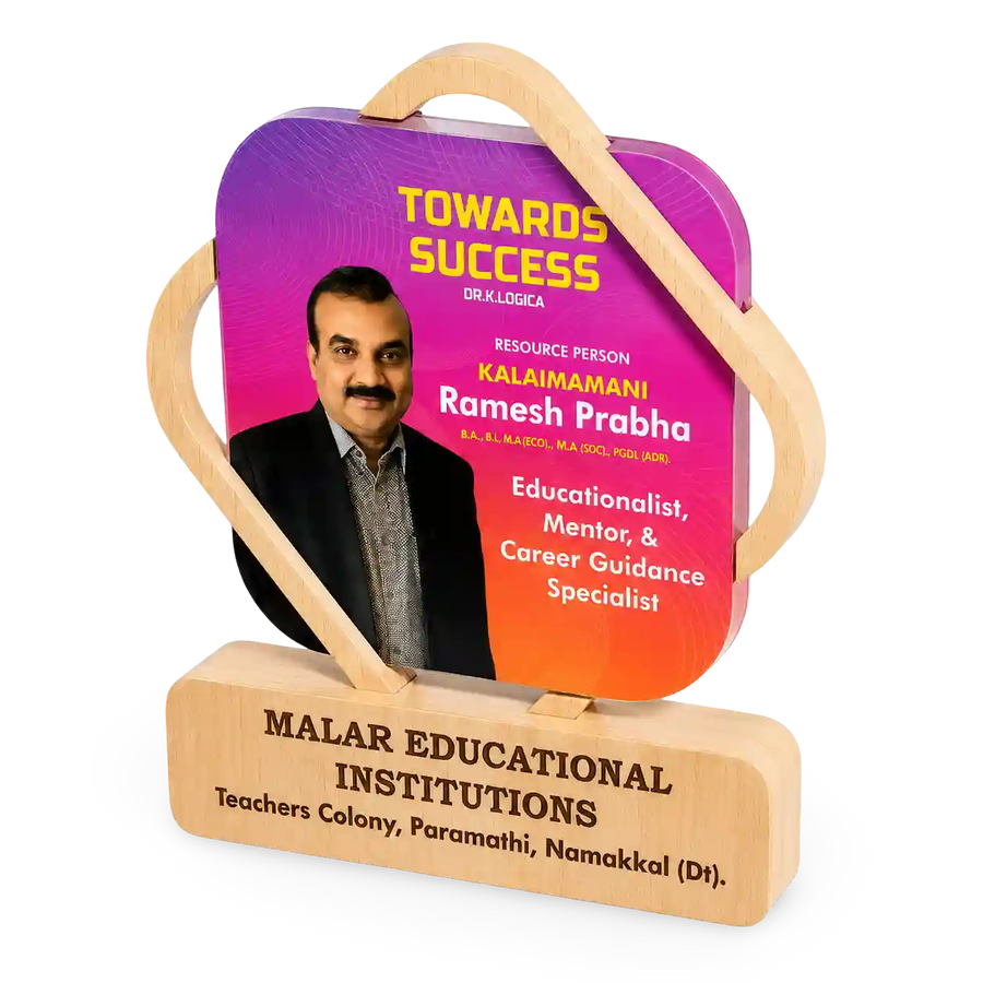 Chief guest shield memento with portrait, event text and display base