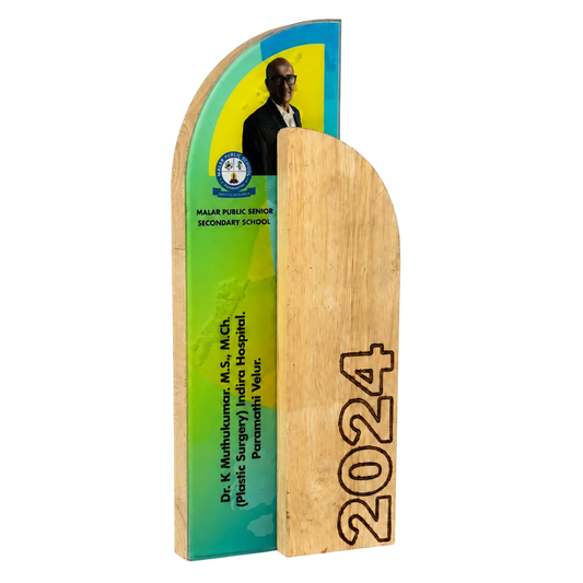 Wood-and-acrylic chief guest recognition trophy for formal events