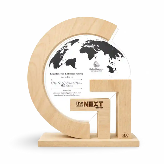 Corporate excellence trophy globe wooden award acrylic world map EcoTrophy India	
