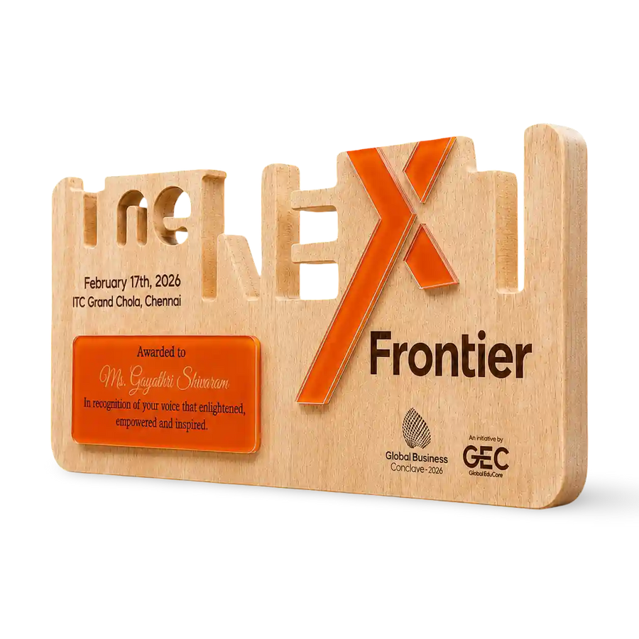 Custom engraved wooden plaque corporate award speaker recognition summit India