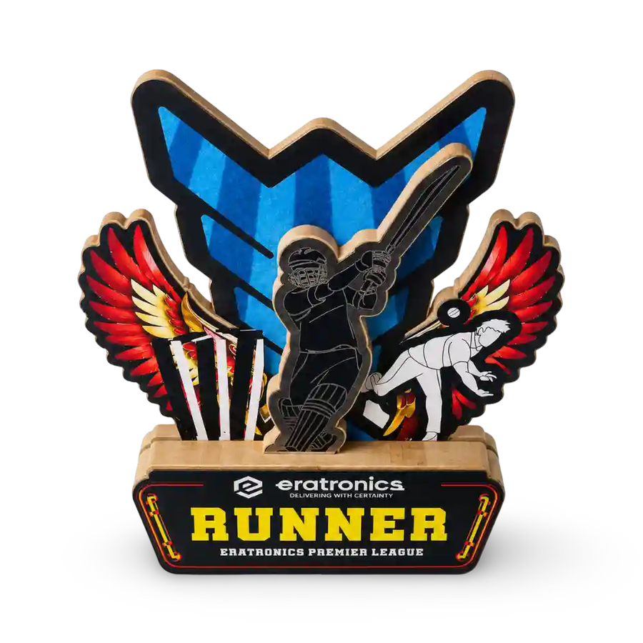 Cricket runner up acrylic trophy eagle wing design tournament award EcoTrophy India