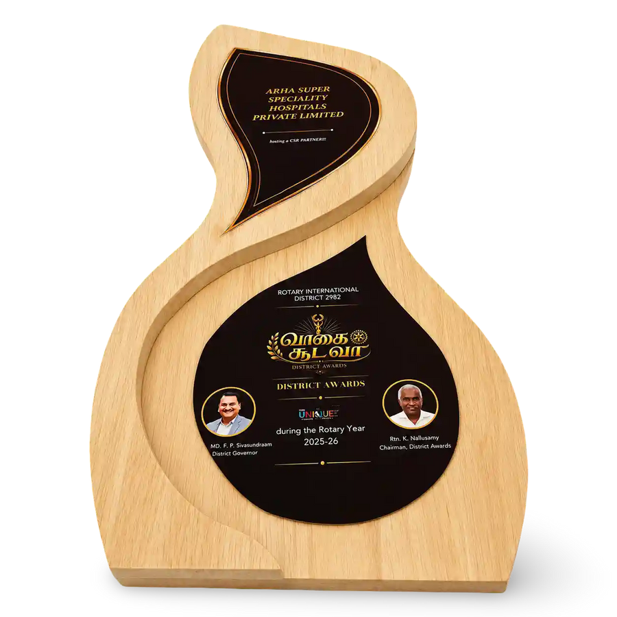 Custom wooden corporate award for CSR and district recognition events
