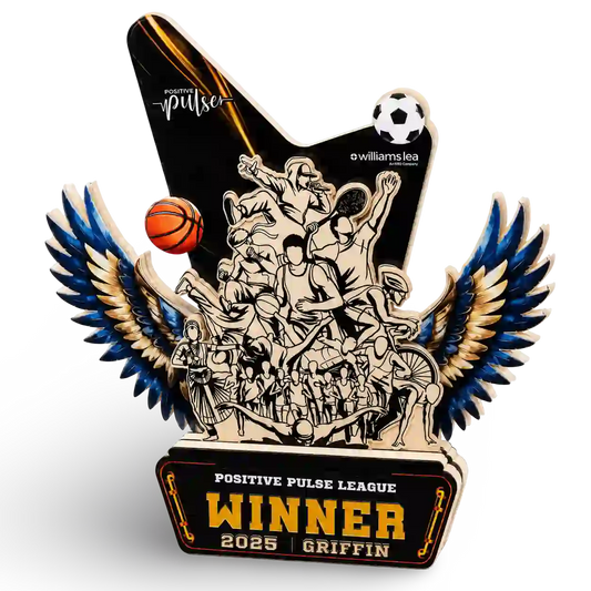 Wood-and-acrylic cultural-day winner award with personalised plate