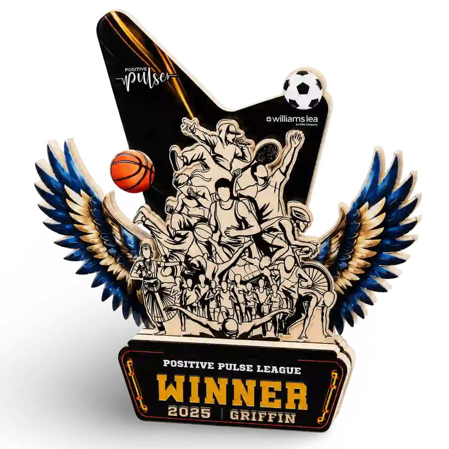 Wood-and-acrylic cultural-day winner award with personalised plate