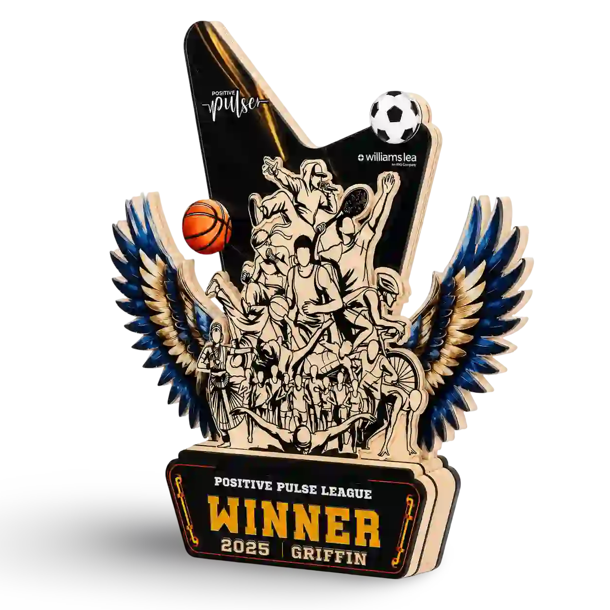 Personalised cultural-event trophy with custom printed recognition details