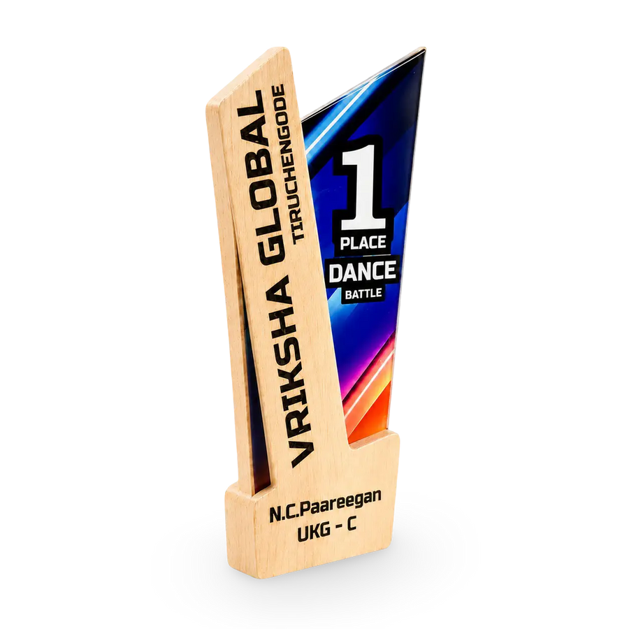 Wood-and-acrylic dance trophy for recitals and competitions