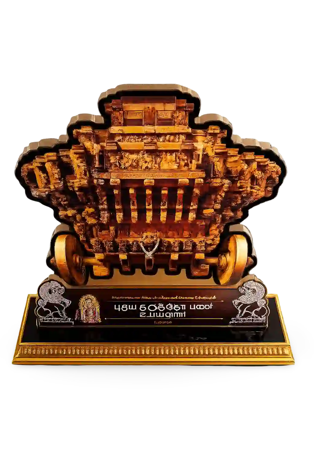 Decorative temple model on a black base with gold accents