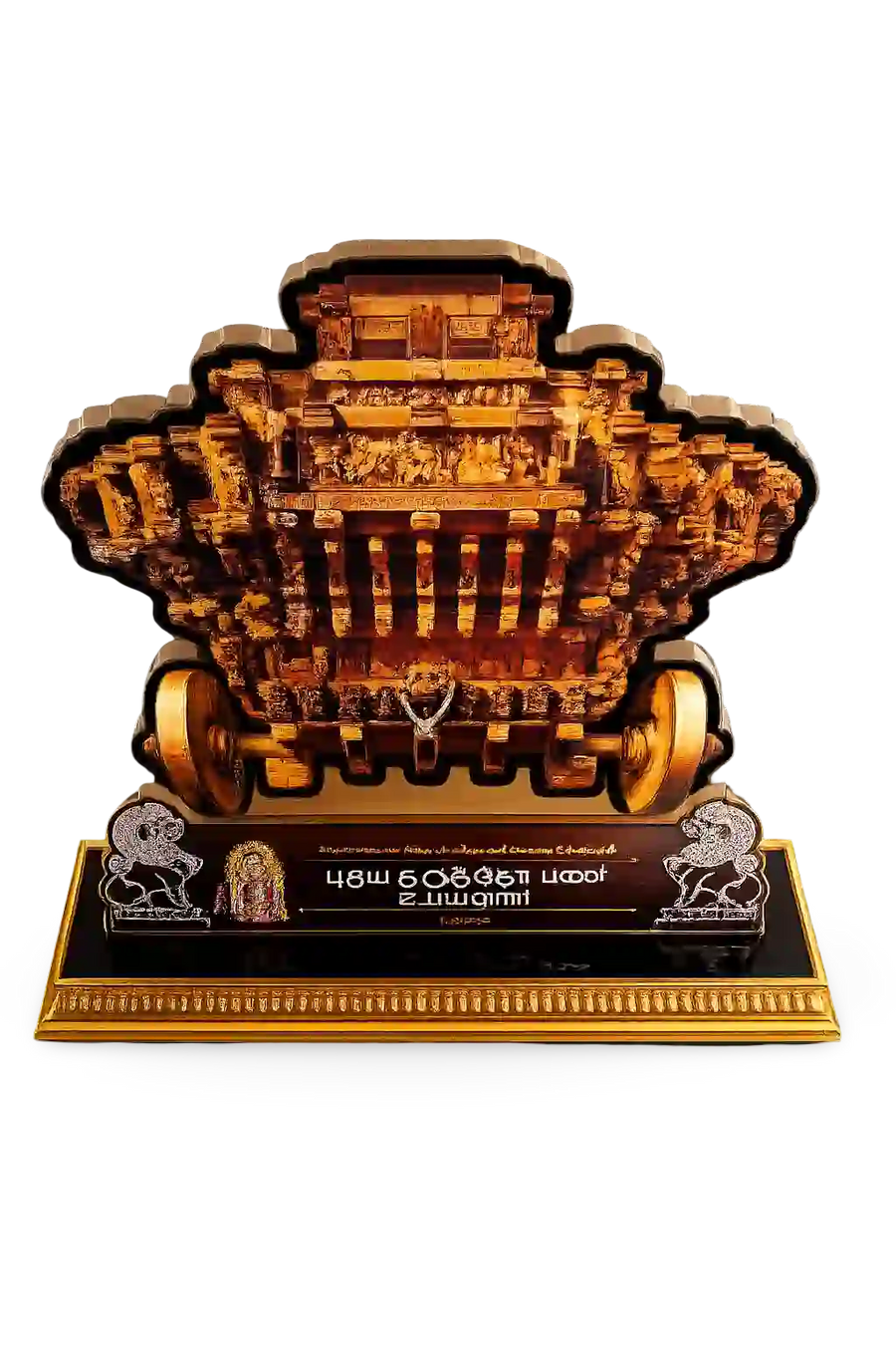 Decorative temple model on a black base with gold accents