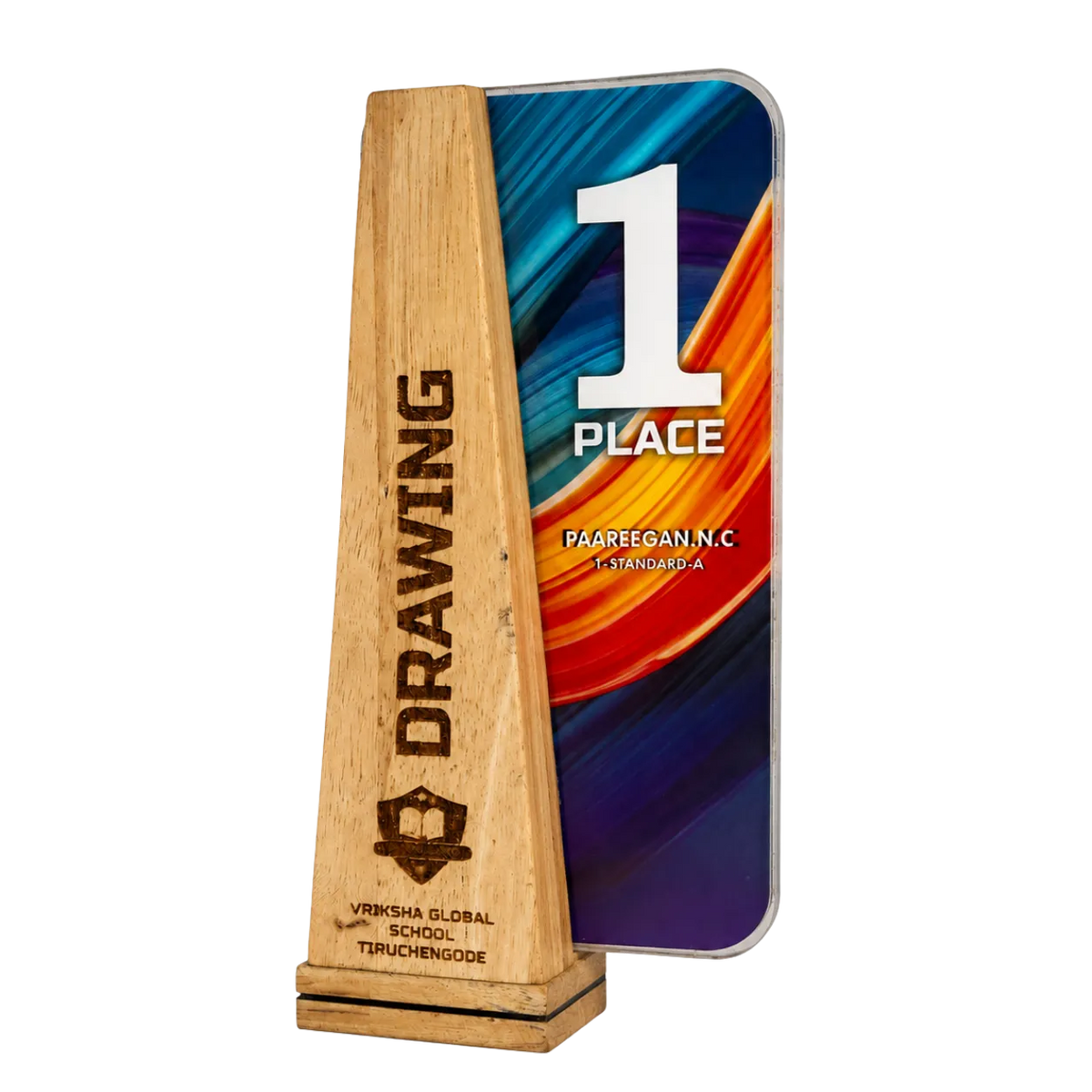 Drawing trophy tower design wood acrylic custom engraved school India