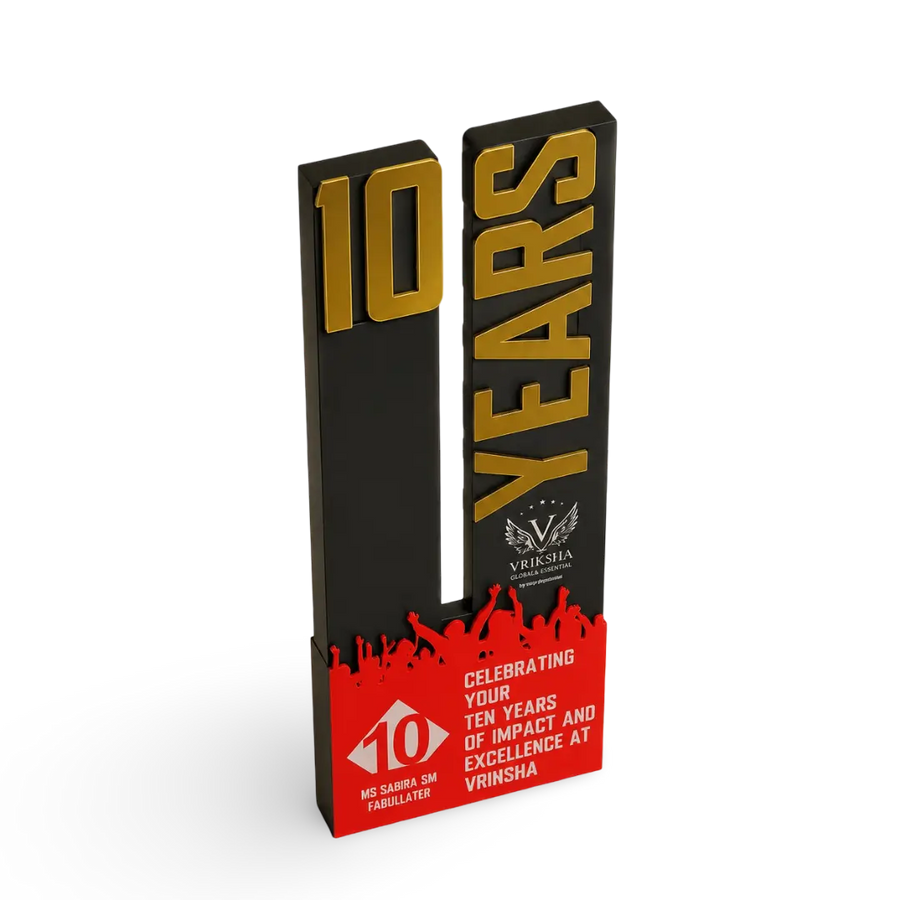 Personalised 10-year employee loyalty award for a corporate recognition ceremony