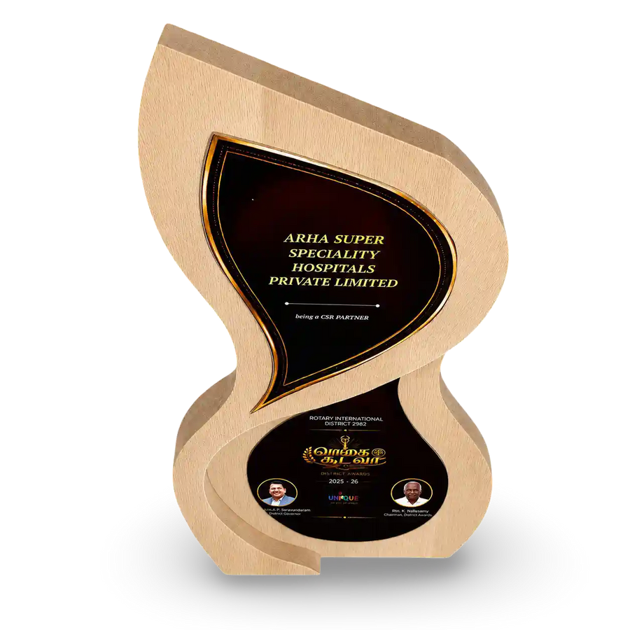 Engraved wooden chief guest appreciation trophy for formal ceremonies