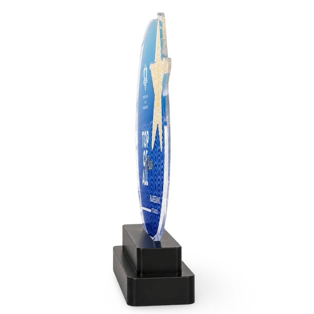 Crystal award star shaped trophy 8 inch laser engraved for first place winner India