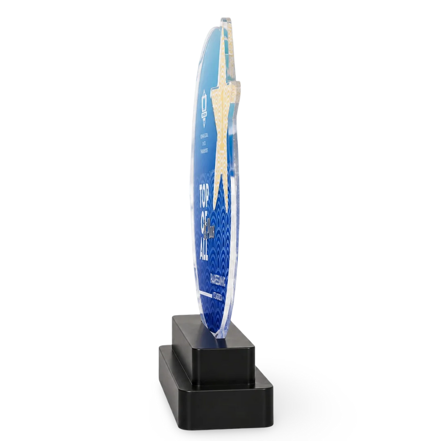 Crystal award star shaped trophy 8 inch laser engraved for first place winner India