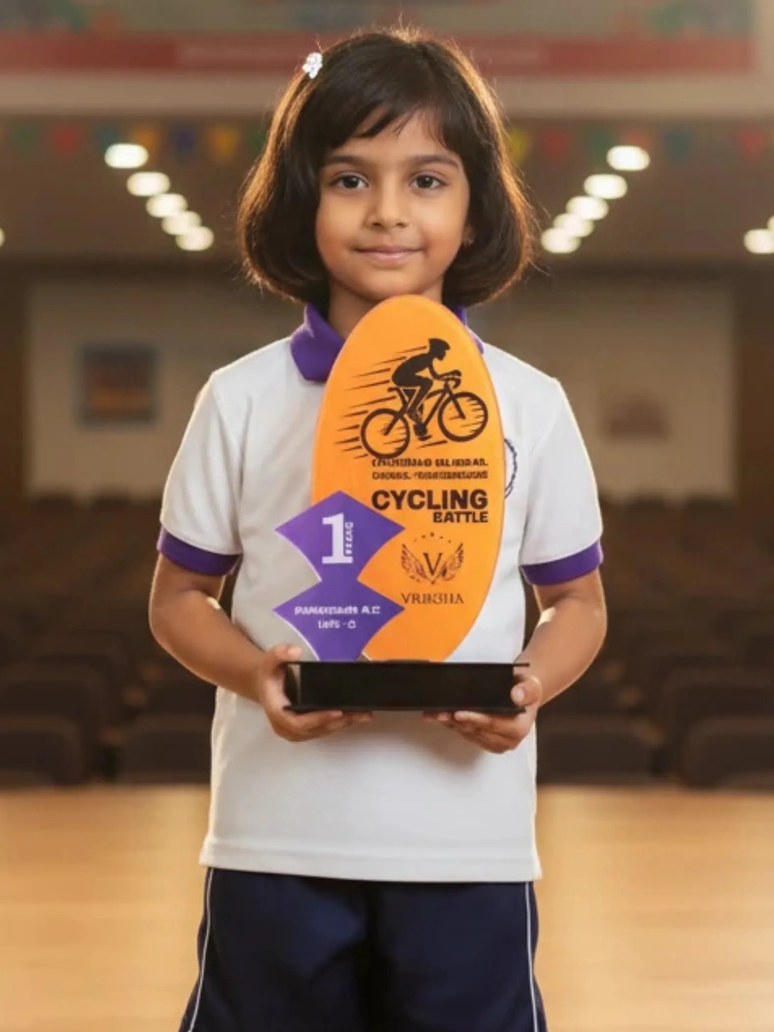 Personalized wooden and acrylic cycling award with cyclist figure design